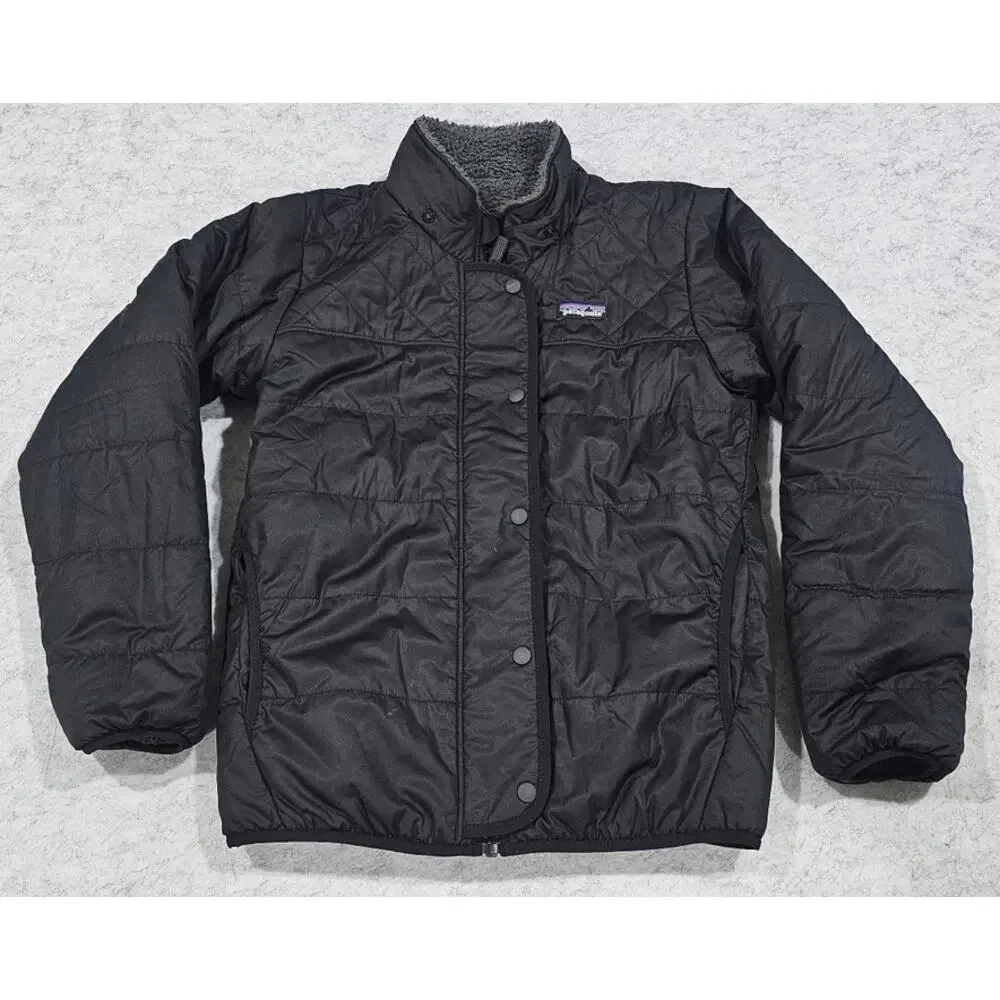 Patagonia Kids Puffer Jacket, Reversable, Dream Song, Black/Gray, Size Kids L